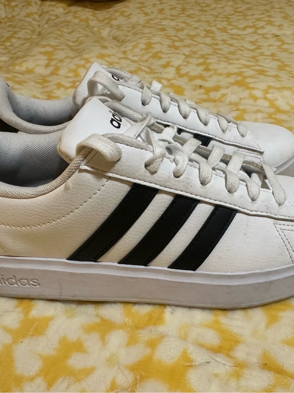 adidas White and Black Cloudfoam Lace-Up Sneakers